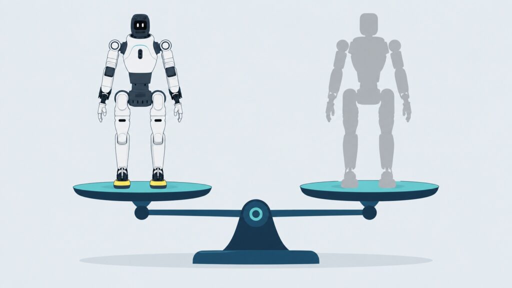 Illustration: AGIBOT X2 on a scale opposite another humanoid