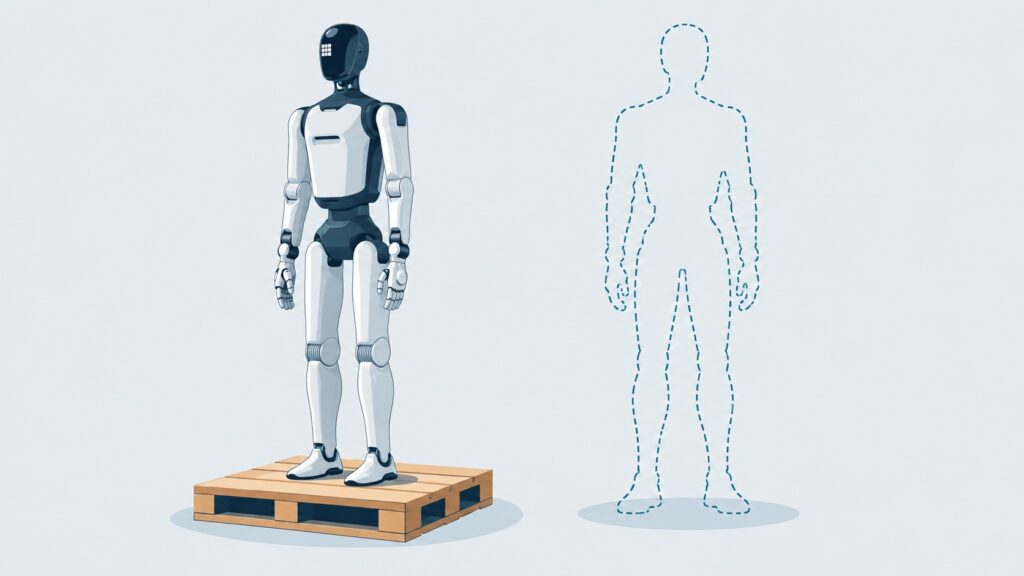 Illustratie: AGIBOT A3 Ultra op een pallet, klaar voor levering
